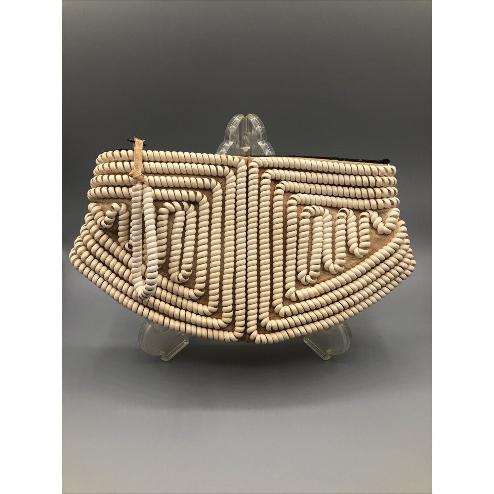 1940s Mid Century Ivory Nude Telephone Phone Cord Crescent Clutch Bag